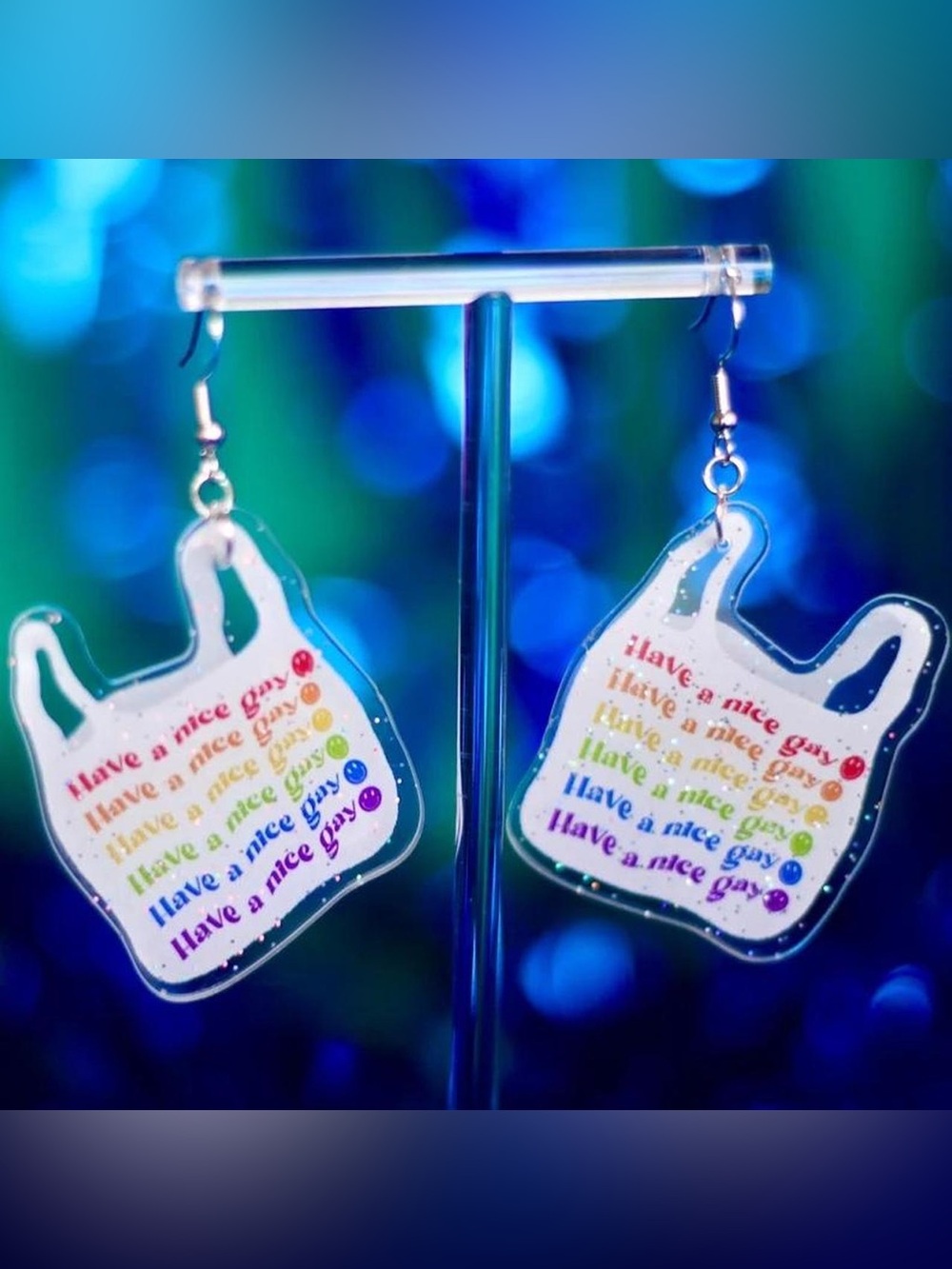Rainbow 'Have a Nice Gay' Acrylic Dangle Earrings Pride Parade Outfit Idea LGBTQ